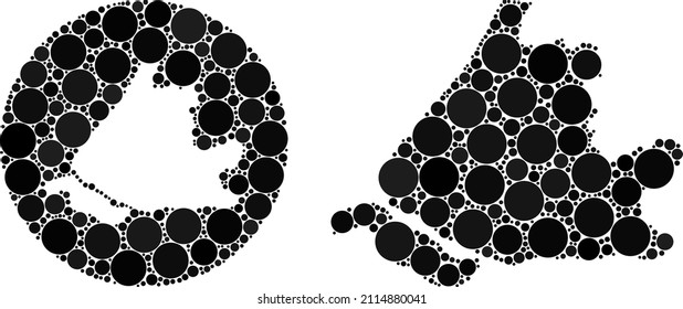Vector mosaic South Holland map of sphere dots. Mosaic geographic South Holland map is created as stencil from round shape with round elements in black colors. Dot vector mosaic South Holland map.