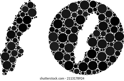 Vector mosaic Sweden map of sphere elements. Mosaic geographic Sweden map is created as hole from round shape with sphere elements in black colors. Pixel vector mosaic Sweden map.