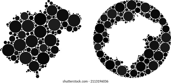 Vector mosaic Teruel Province map of circle dots. Mosaic geographic Teruel Province map is constructed as stencil from circle with spheric dots in black colors. Dot vector mosaic Teruel Province map.