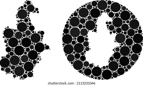 Vector mosaic Tianjin City map of spheric parts. Mosaic geographic Tianjin City map is designed as carved shape from round shape with round parts in black color hues.