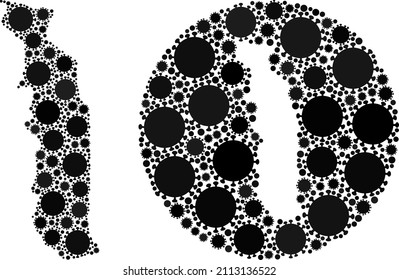 Vector mosaic Togo map of virus icons. Mosaic geographic Togo map created as stencil from round shape with flu virus icons in black color hues. Illustration for medical warnings.