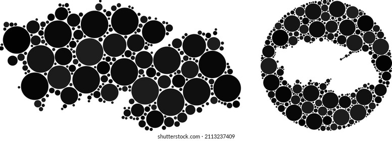 Vector mosaic Toledo Province map of round parts. Mosaic geographic Toledo Province map is designed as hole from round shape with sphere elements in black color hues.