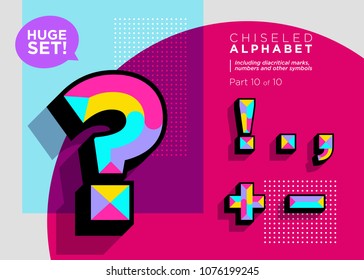 Vector Mosaic Typeset. Textured Geometric Type. Trendy Polygonal Typography for Music Poster, Sale Card, Fest Banner, Game Design. Retro Vibrant Alphabet. Colorful Hipster Background. Funky Font.