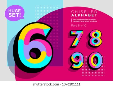 Vector Mosaic Typeset. Textured Geometric Type. Trendy Polygonal Typography for Music Poster, Sale Card, Fest Banner, Game Design. Retro Vibrant Alphabet. Colorful Hipster Background. Funky Font.