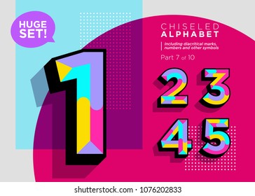 Vector Mosaic Typeset. Textured Geometric Type. Trendy Polygonal Typography for Music Poster, Sale Card, Fest Banner, Game Design. Retro Vibrant Alphabet. Colorful Hipster Background. Funky Font.