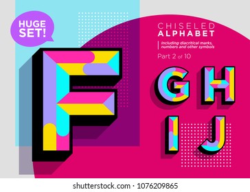Vector Mosaic Typeset. Textured Geometric Type. Trendy Polygonal Typography for Music Poster, Club Flyer, Fest Invitation, Game Design. Retro Vibrant Alphabet. Colorful Hipster Background. Funky Font.