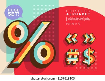 Vector Mosaic Typeset. Textured Geometric Type. Trendy Retro Typography for DJ Music Poster, Club Flyer, Fest Invitation, Game Design. Old Vintage Alphabet. Colorful Hipster Background. Funky Font.