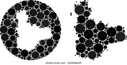 Vector mosaic Valladolid Province map of sphere parts. Mosaic geographic Valladolid Province map is constructed as carved shape from circle with sphere elements in black colors.