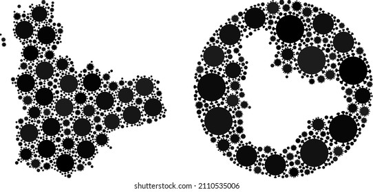 Vector mosaic Valladolid Province map of virus items. Mosaic geographic Valladolid Province map designed as carved shape from round shape with virus outbreak elements in black color hues.