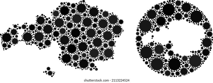 Vector mosaic Vizcaya Province map of virus outbreak icons. Mosaic geographic Vizcaya Province map constructed as hole from circle with virus items in black colors. Abstraction for outbreak templates.