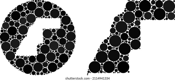 Vector mosaic Western Sahara map of circle items. Mosaic geographic Western Sahara map is designed as subtraction from round shape with round items in black color hues.