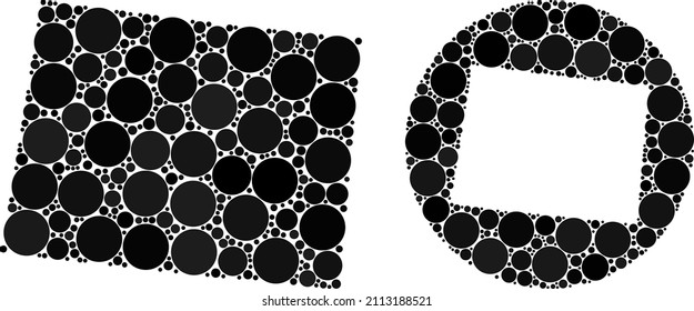 Vector mosaic Wyoming State map of circle parts. Mosaic geographic Wyoming State map is constructed as carved shape from circle with circle parts in black color hues.