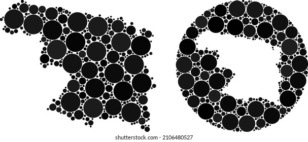 Vector mosaic Zamora Province map of spheric items. Mosaic geographic Zamora Province map designed as carved shape from round shape with spheric items in black colors.