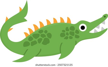 Vector mosasaurus icon. Cute aquatic dinosaur illustration for kids. Funny crocodile or alligator dino clipart for children isolated on white background. Cartoon prehistoric sea animal picture
