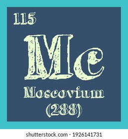 Vector moscovium chemical element. Sign with atomic number and atomic weight, blue background. Chemical element of periodic table.