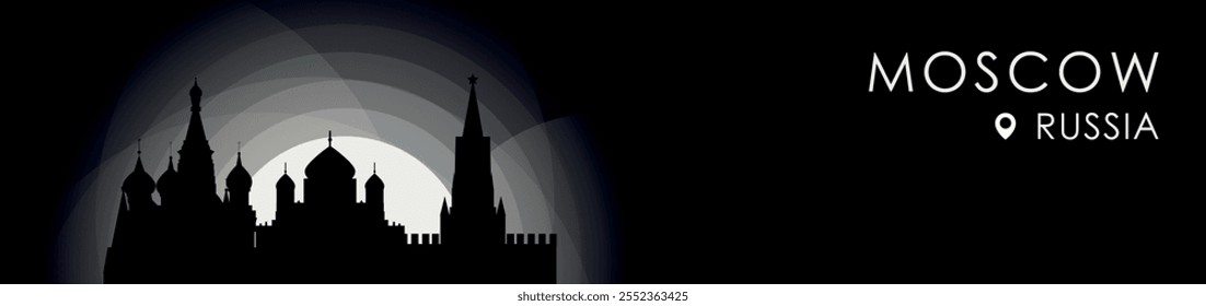 Vector Moscow, Russia cityscape banner. Black and white placard profile picture for header, footer