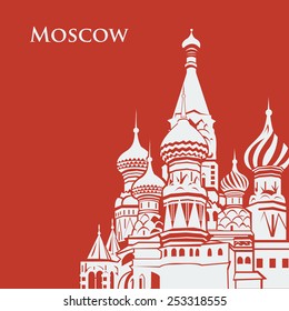 Vector Moscow Saint Basil's Cathedral. postcard red background. Flat graphics eps10