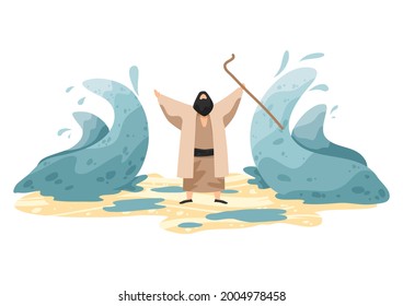 Vector Moses breaks the sea. Religious concept.