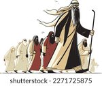 Vector of Moses and his people wandering in the desert