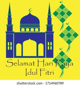 Vector of mosque background with text, translated as Wishing Muslim Festivals.