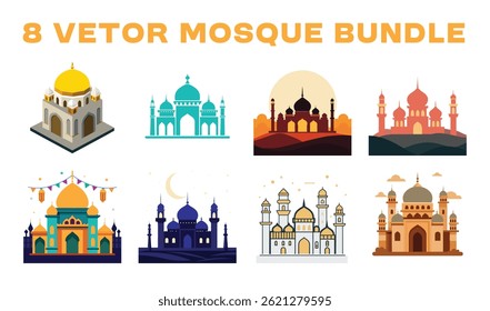 Vector mosque bundle isolated on white background