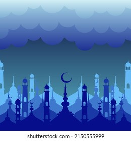 Vector mosque with a dark blue sky background, Very good for Eid al-Fitr for congratulations, greetings or backgrounds