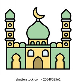 Vector Mosque Filled Outline Icon Design
