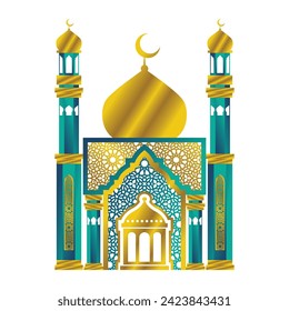 Vector of Mosque Icon Gold and Turqoise Flat Design Style