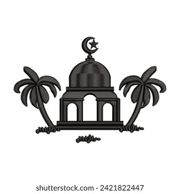 Vector mosque icon template with unique embroidery style