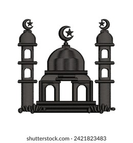 Vector mosque icon template with unique embroidery style