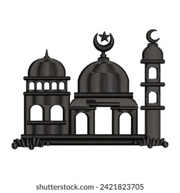 Vector mosque icon template with unique embroidery style