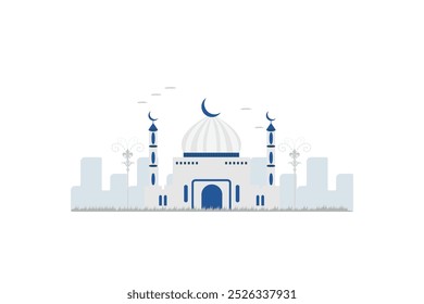 Vector mosque silhouette illustration stylized design of a mosque with two tall minaret of mosque.