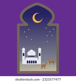 vector mosque and two animals