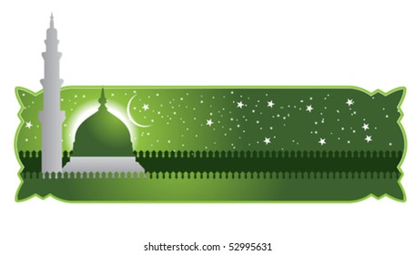 vector mosque, the mosque walls and palm trees