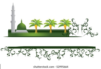 vector mosque, the mosque walls and palm trees