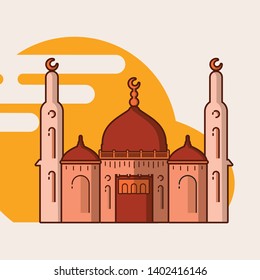 Vector mosques with colorful, flat designs. Islamic and Arabic landmarks. Vector Illustration