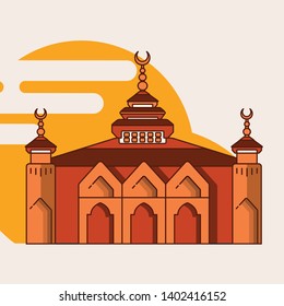 Vector mosques with colorful, flat designs. Islamic and Arabic landmarks. Vector Illustration