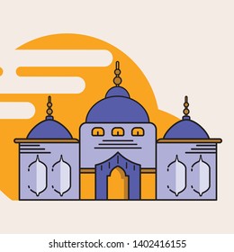Vector mosques with colorful, flat designs. Islamic and Arabic landmarks. Vector Illustration