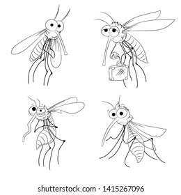 Vector mosquito collection - cartoon line isolated illustration