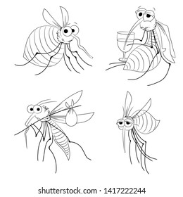 Vector mosquito collection - cartoon line isolated illustration