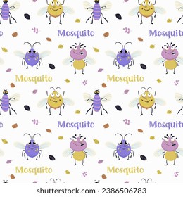 Vector Mosquito seamless cartoon flat