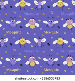 Vector Mosquito seamless cartoon flat