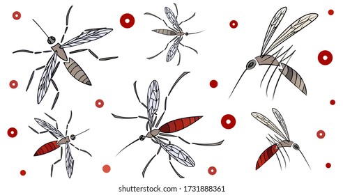 Vector mosquito set. Hungry mosquito. Mosquitoes drank blood.No to mosquitoes. Means against mosquitoes.