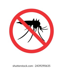Vector silueta mosquito cruzado en círculo rojo aislado sobre fondo blanco