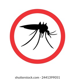 Vector silueta de mosquito en círculo rojo aislado sobre fondo blanco