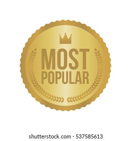 Vector Most Popular Gold Sign, Round Label.