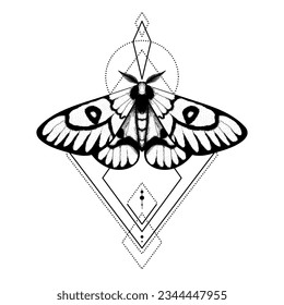 Masa vectorial, símbolo místico y signos con ornamento geométrico. Señales de brujería, ocultas, alquímicas. Estilo vintage de mariposa