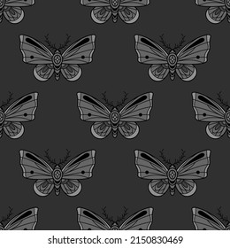 Vector Moth Pattern, Goth Background, Seamless Repeat Tile