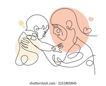 Vector mother and baby one line for Happy mother's day card.