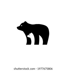 Vector of mother bear and baby bear with black and white. Animal, wildlife, hunting, grizzly, mascot. Simple and unique bear logo, symbol, sign and icon. Used as brand, business.Vector illustration.